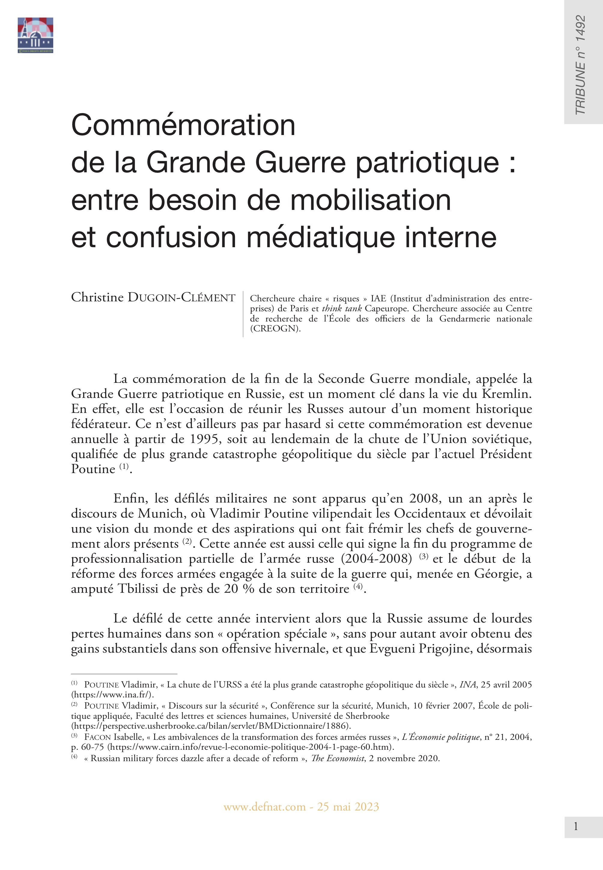 Commémoration de la Grande Guerre patriotique : entre besoin de mobilisation et confusion médiatique interne (T 1492)
